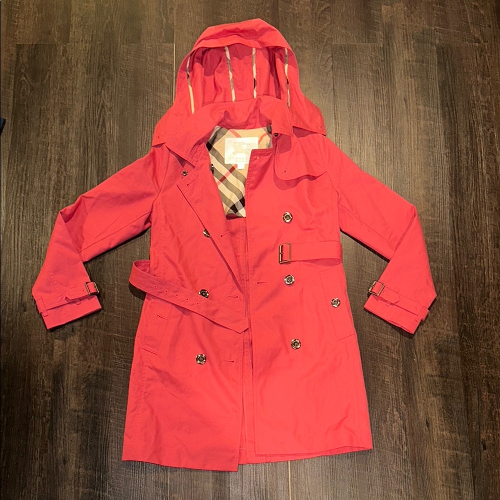 Burberry Kids Red Trench Coat with Hood